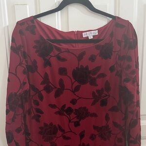 Ivy city co Burgundy Dress with Black Floral Design